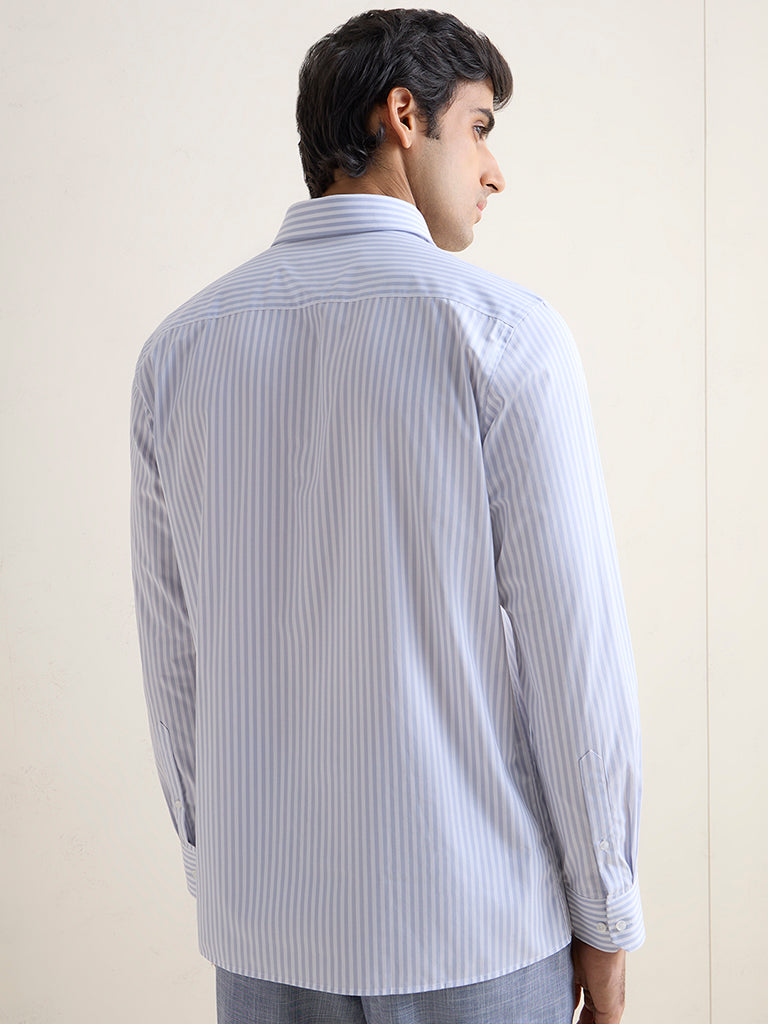 WES Formals Grey Striped Slim-Fit Cotton Shirt