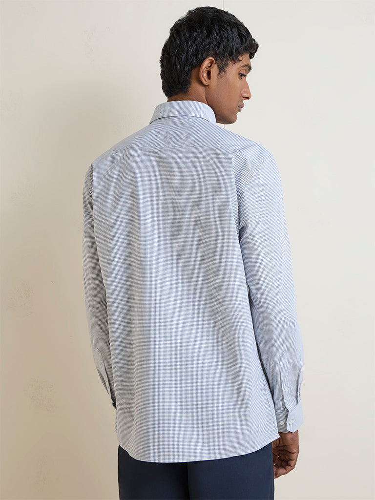 WES Formals Light Blue Checkered Slim-Fit Cotton Shirt