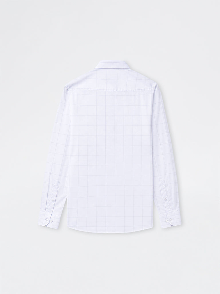 WES Formals Grey Checkered Relaxed-Fit Cotton Shirt