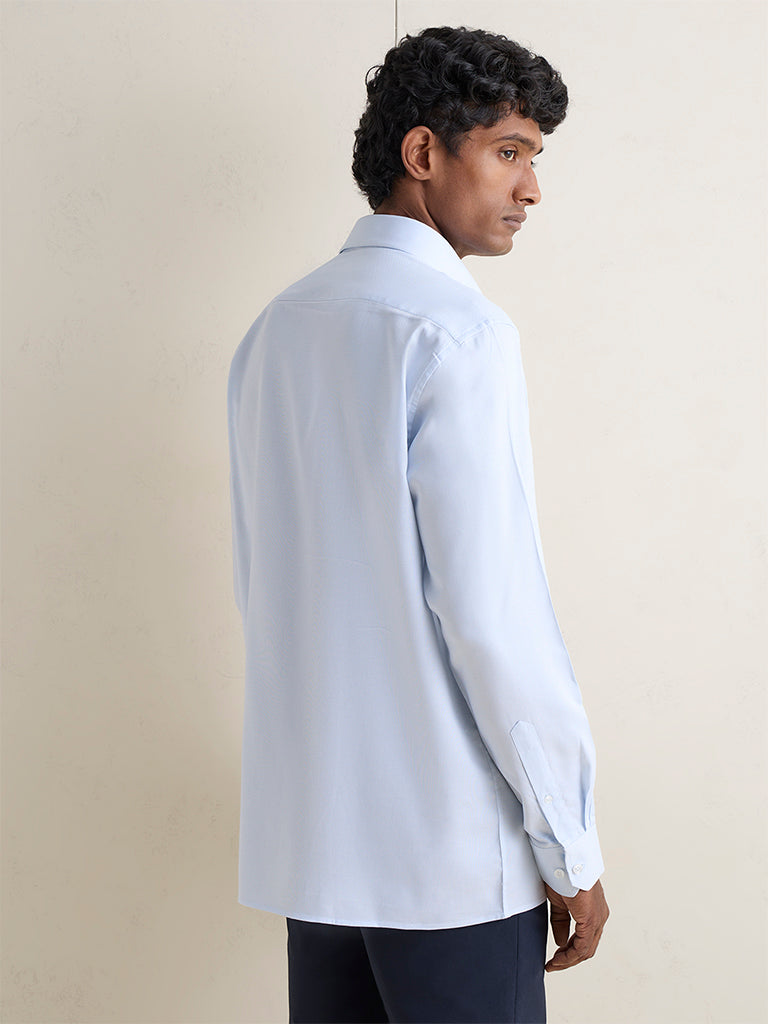 WES Formals Blue Relaxed-Fit Cotton Shirt