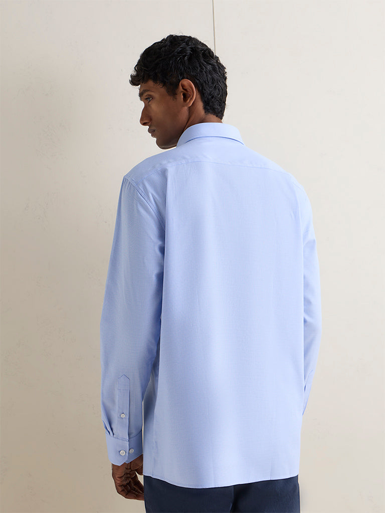 WES Formals Blue Solid Relaxed-Fit Cotton Shirt