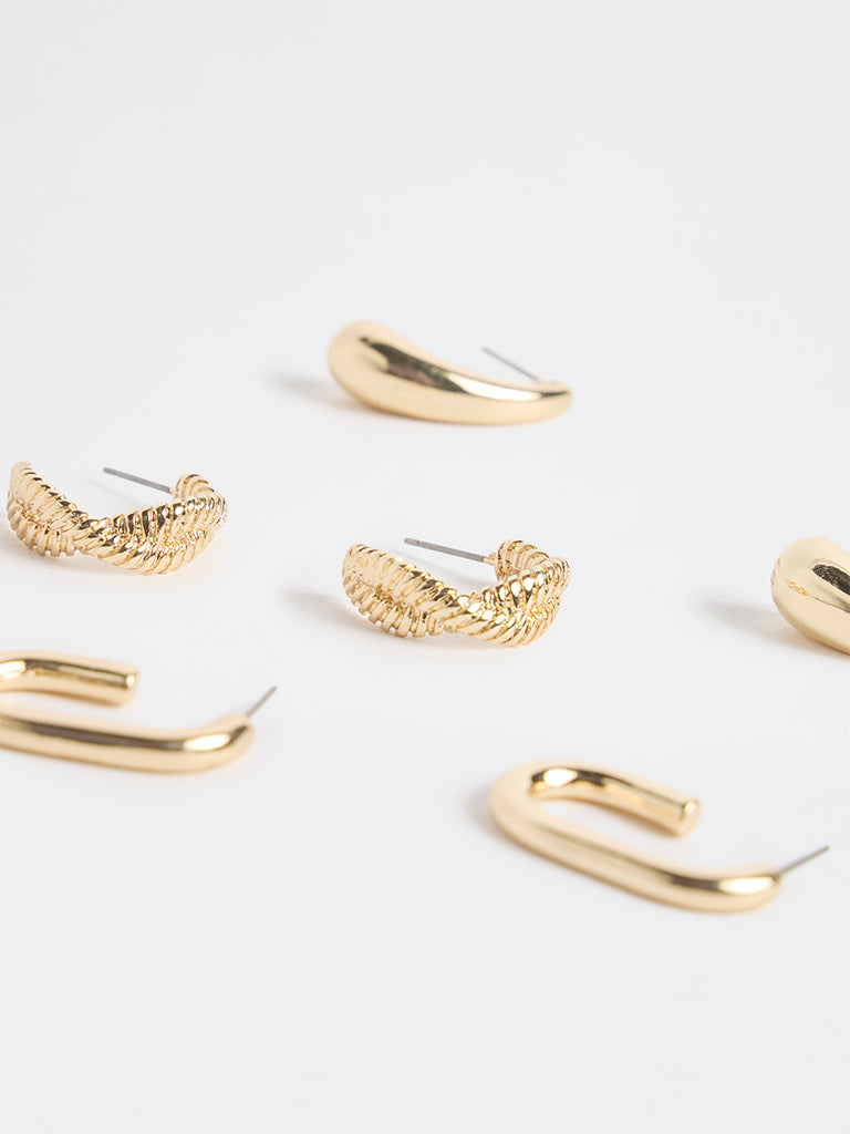 Westside Accessories Gold Trendy Hoop Earrings - Pack of 3