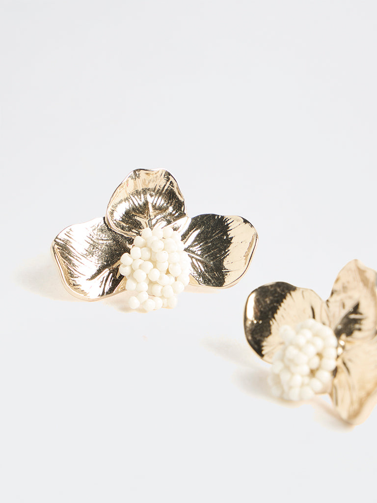 Westside Accessories Gold Flower Beaded Stud Earrings