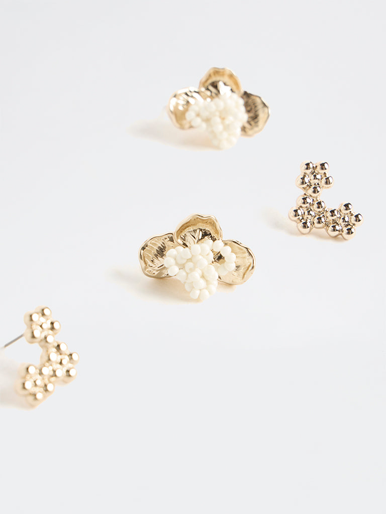 Westside Accessories Gold Floral Stud Earrings - Pack of 3