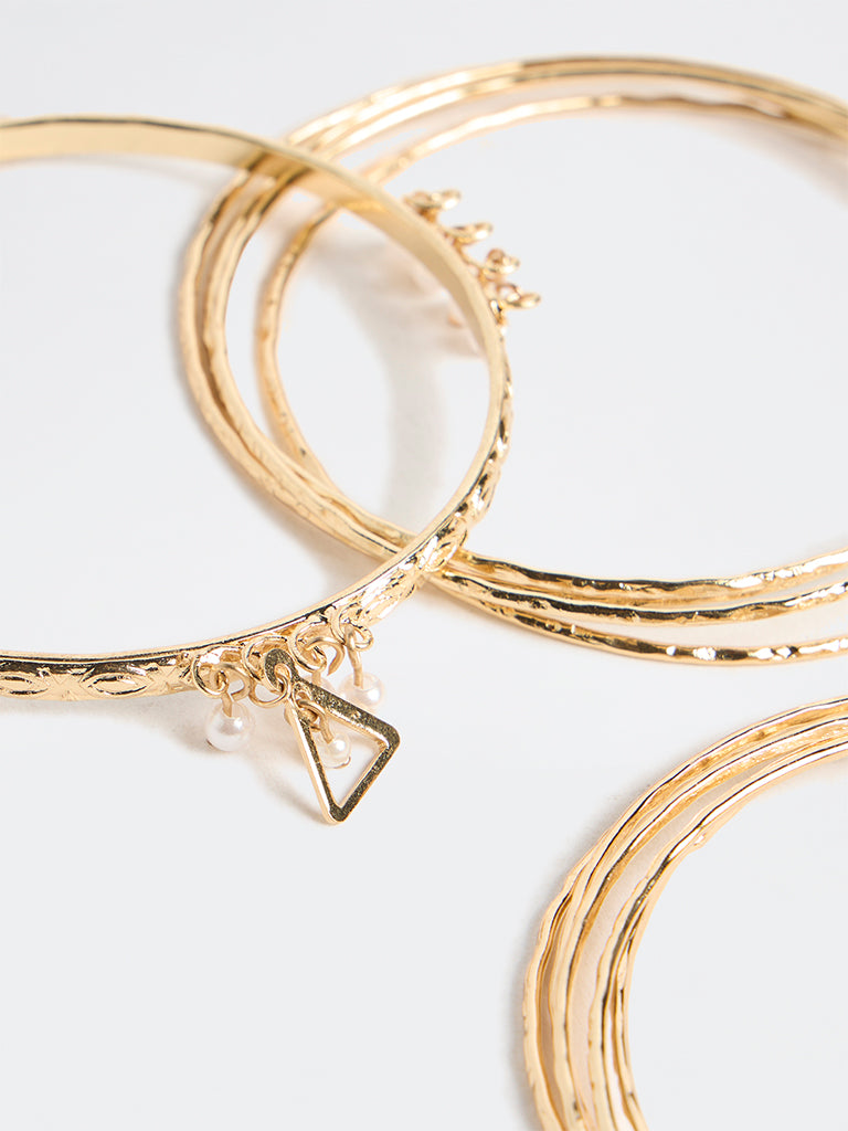 Westside Accessories Gold Pearl Charm Bangles - Pack of 10