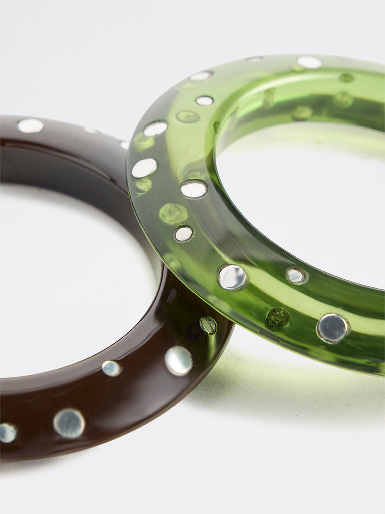 Westside Accessories Green and Brown Studded Bangles – Pack of 2