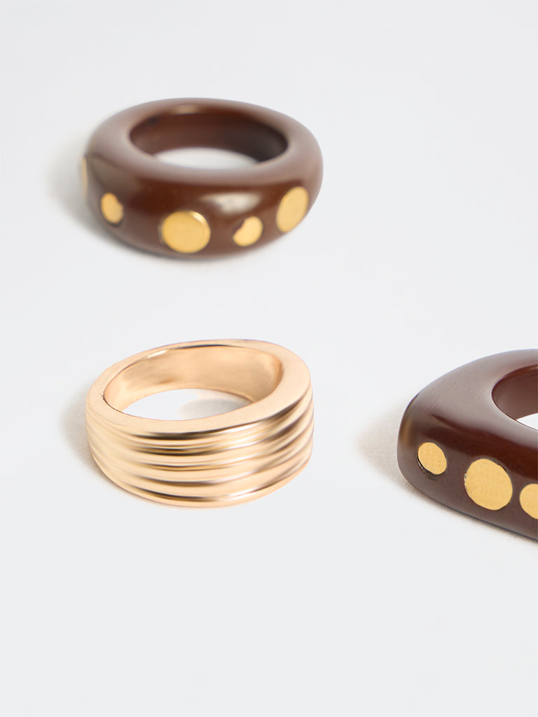Westside Accessories Multicolour Resin and Metal Rings - Pack of 3