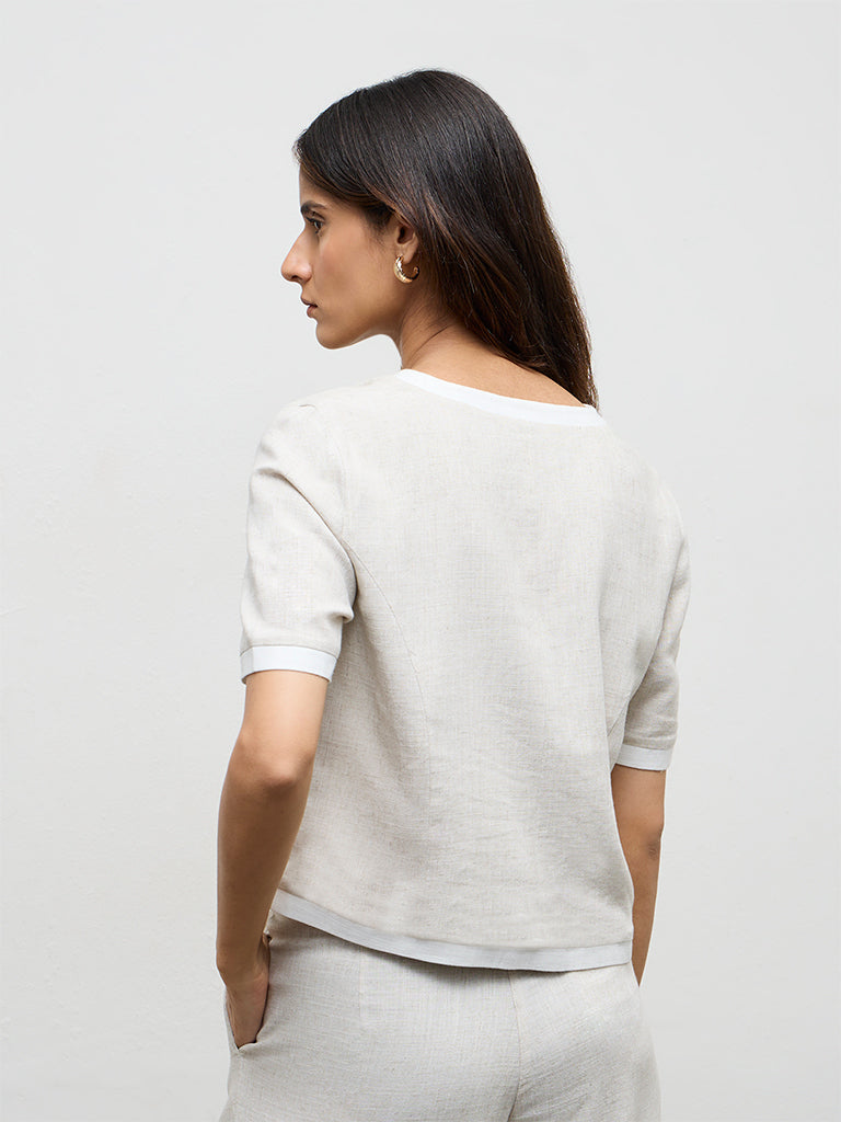 Wardrobe Light Beige Contrast-Detailed Cotton Blouse