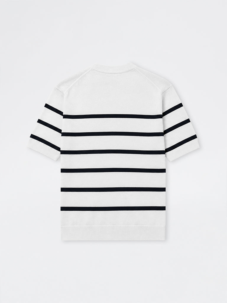 Ascot White Striped Relaxed-Fit Cotton T-Shirt