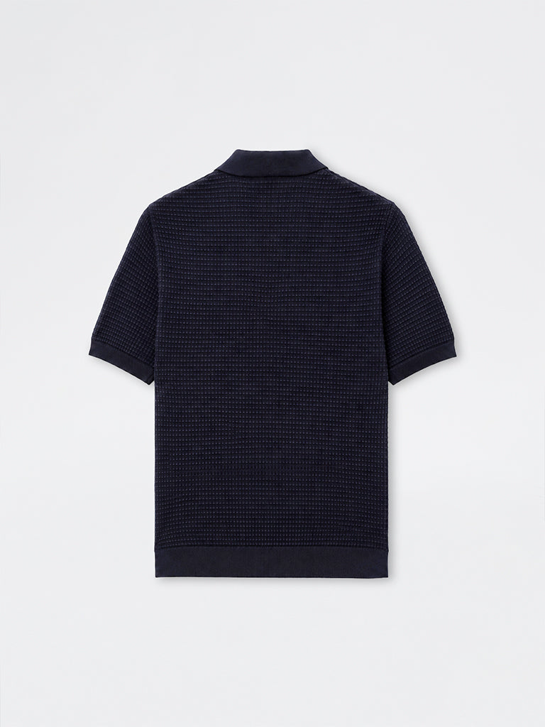 Ascot Navy Knit-Textured Relaxed-Fit Cotton T-Shirt