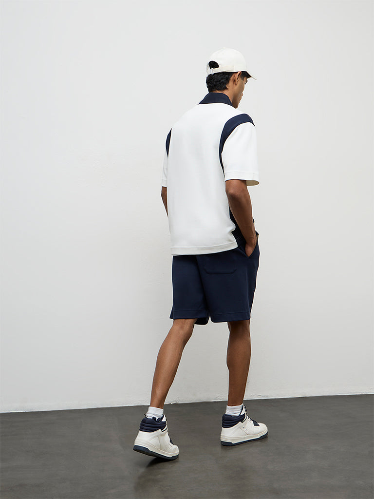 Nuoflexx Navy Relaxed-Fit Mid-Rise Cotton-Blend Shorts