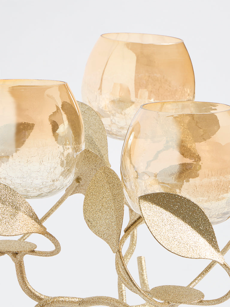 Westside Home Gold Triple Leaf Design Tealight Holder