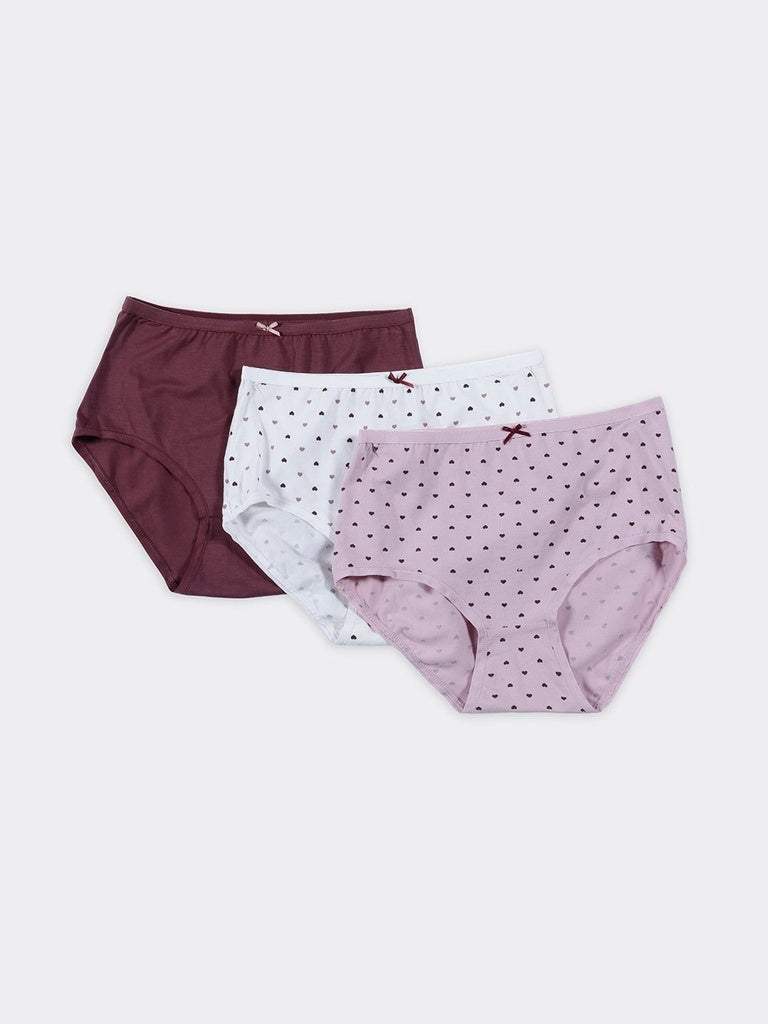Wunderlove 3-Pack Heart Pattern Hi-Rise Cotton-Blend Briefs
