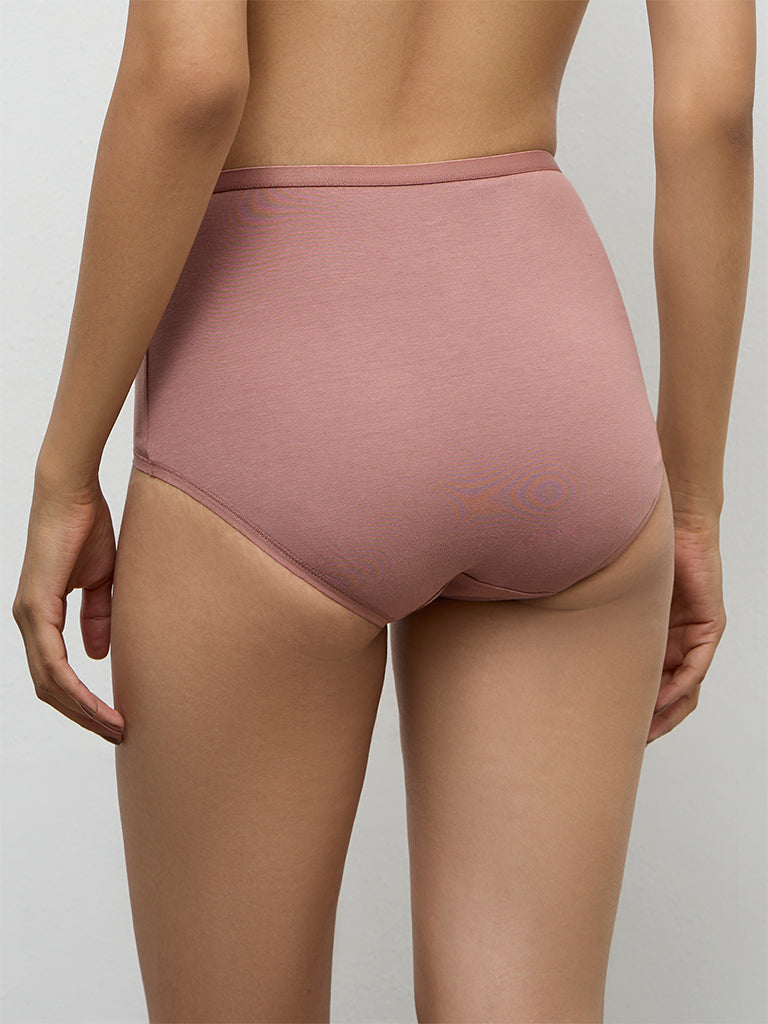 Wunderlove Burgundy Solid Cotton-Blend High-Rise Briefs Pack of 3