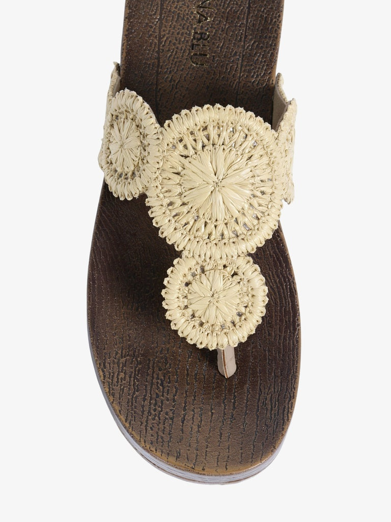 LUNA BLU Raffia Beige Textured Thong-Strap Sandals