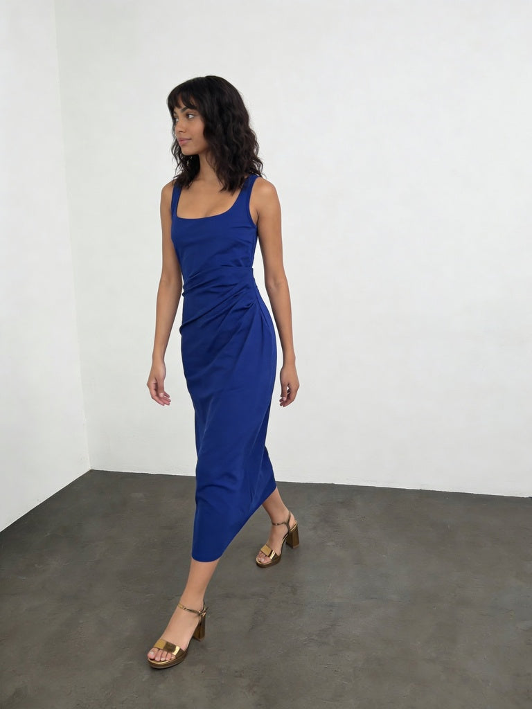 Buy Wardrobe Blue Ruched Detail Midi Bodycon Dress from Westside Buy Wardrobe Blue Ruched Detail Midi Bodycon Dress from Westside