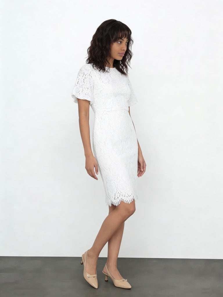 Buy Wardrobe Ivory Floral Lace A-Line Dress from Westside