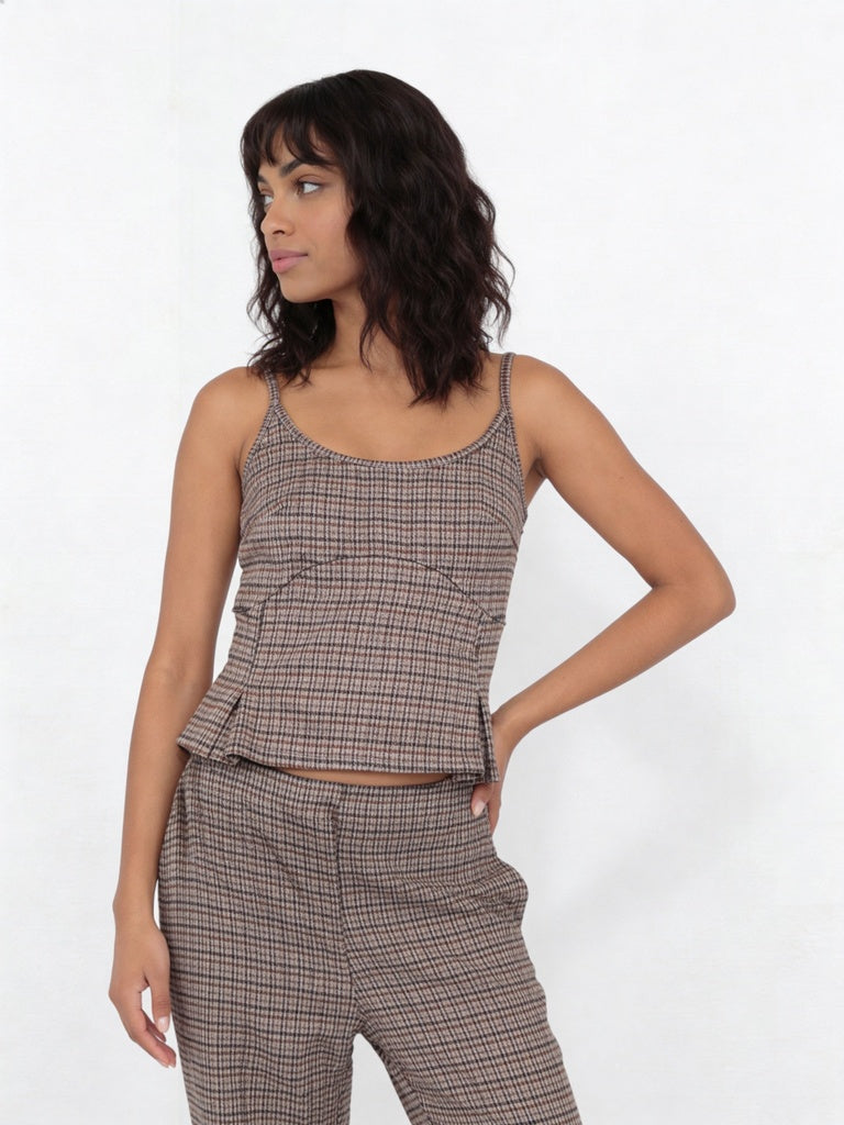 Buy Wardrobe Brown Houndstooth Check Peplum Top from Westside