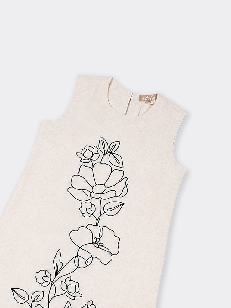 Utsa Off-White Floral Embroidered Cotton-Blend A-Line Kurta