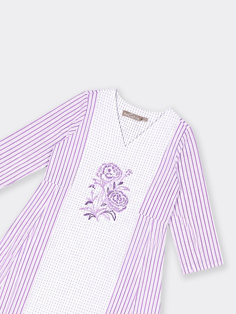Utsa Lilac Striped Cotton A-Line Kurta