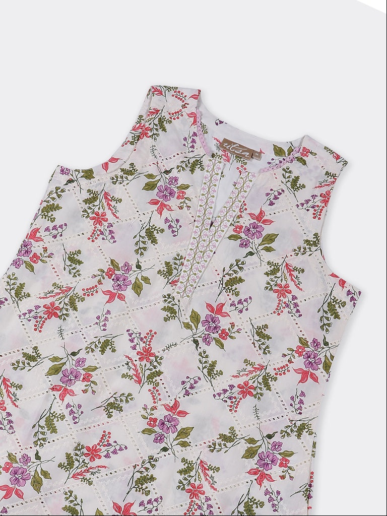 Utsa Off-White Floral Pattern Cotton A-Line Kurta