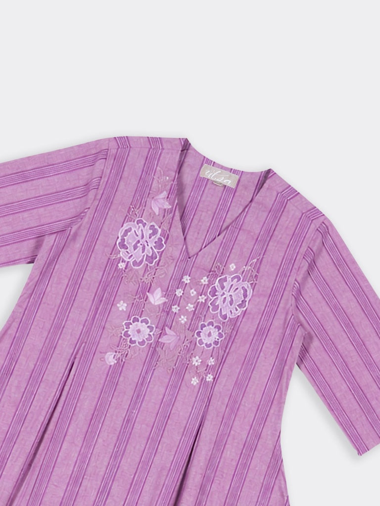 Utsa Lilac Floral Embroidered Cotton A-Line Kurta