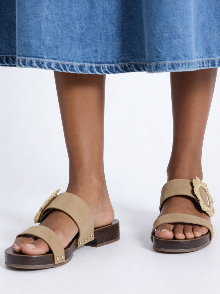 LUNA BLU Raffia Beige Two-Strap Slides