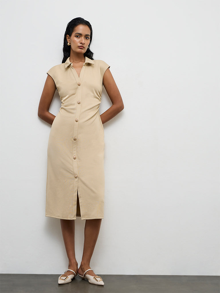 beige a line dress Beige Milkmaid A-Line Maxi Arlette Dress XS