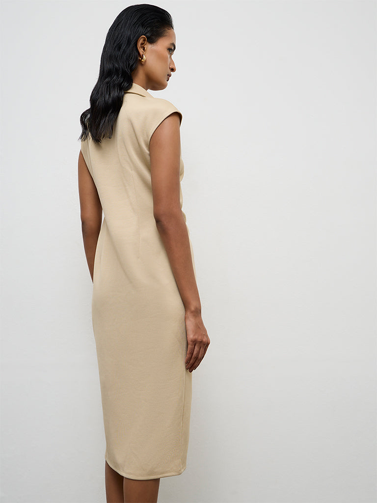 Wardrobe Light Beige Ruched A-Line Dress