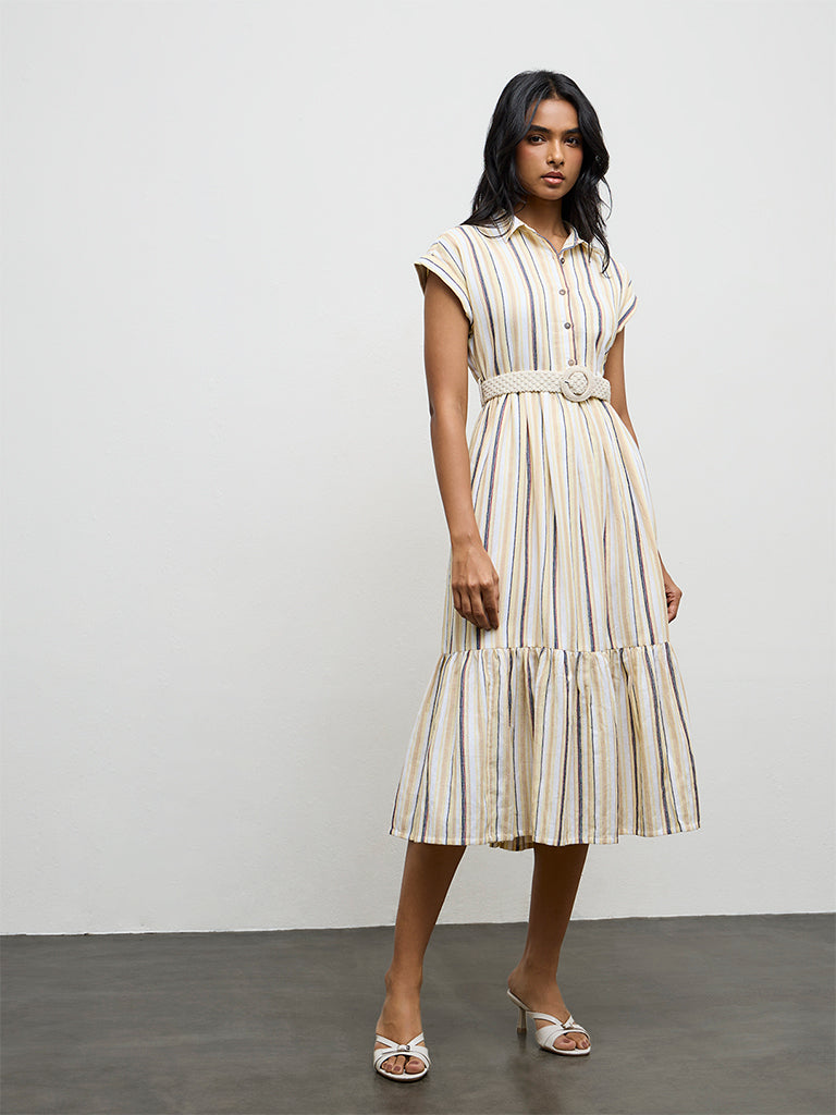 Buy LOV Light Yellow Striped Linen-Blend A-Line Dress from Westside Buy LOV Light Yellow Striped Linen-Blend A-Line Dress from Westside