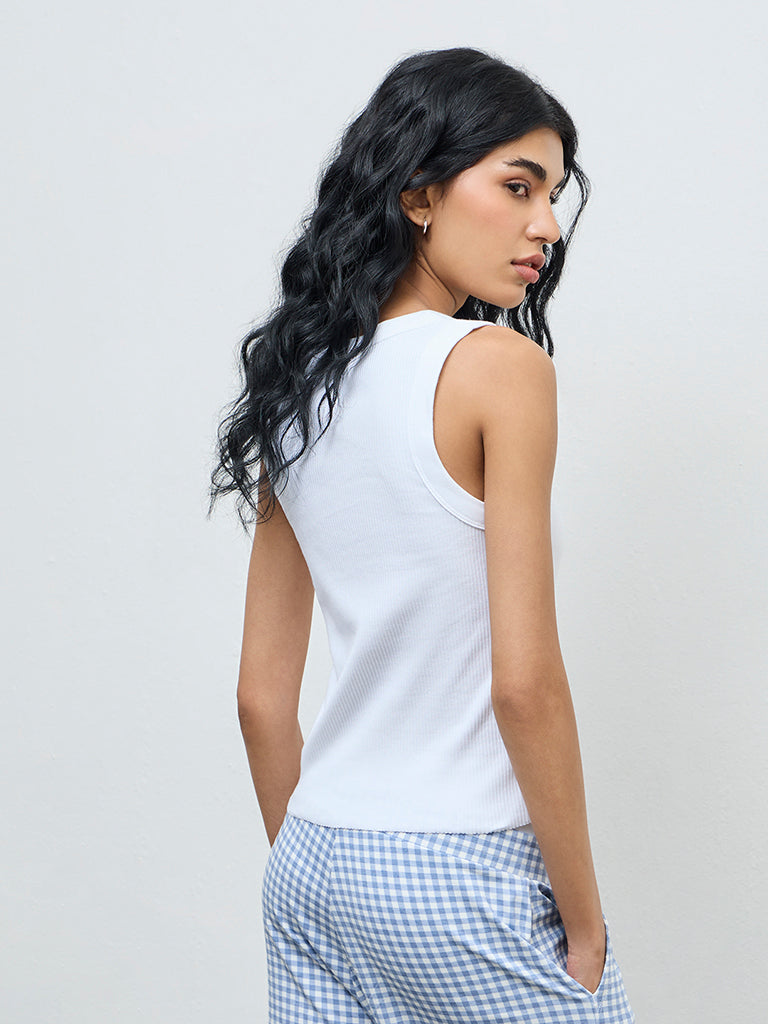 Superstar White Ribbed-Textured Cotton-Blend Tank Top