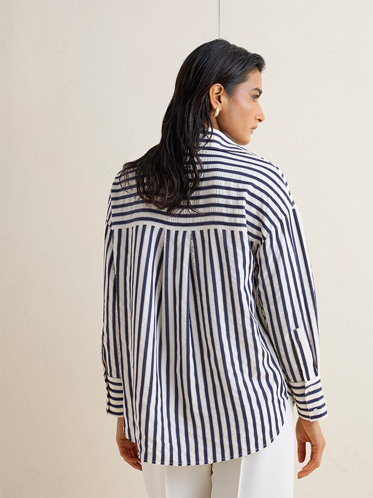 Wardrobe Navy Stripe Pattern Blouse