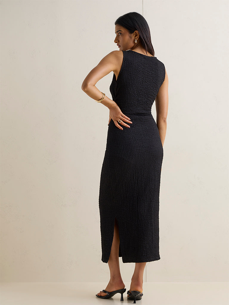 Wardrobe Black Self-Textured Bodycon Dress