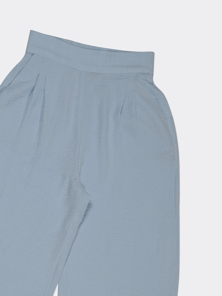 Wardrobe Light Blue Crinkle-Textured High-Rise Trousers