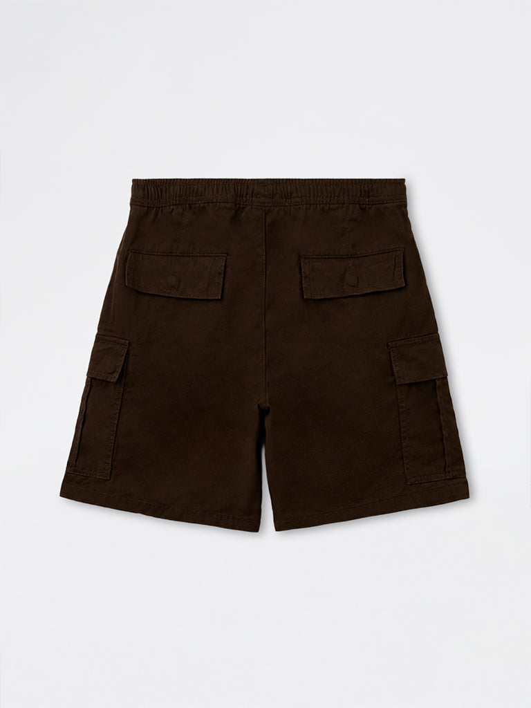 WES Casuals Dark Brown Relaxed-Fit Mid-Rise Cotton Shorts