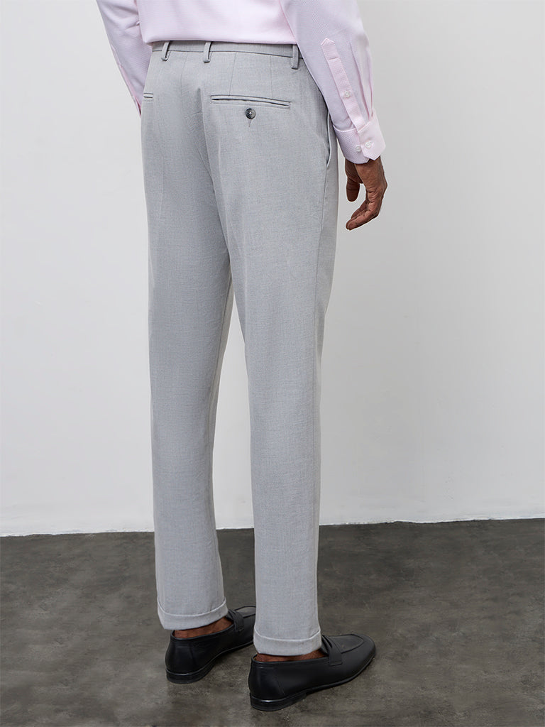 WES Formals Grey Carrot-Fit Mid-Rise Trousers