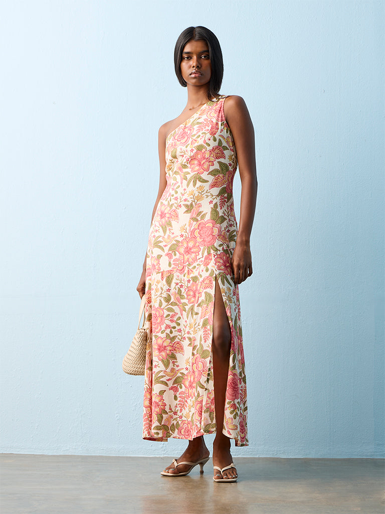 Buy Bombay Paisley Peach Floral Printed One-Shoulder A-Line Dress from  Westside