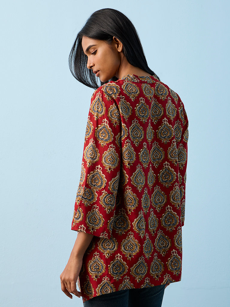 Utsa Red Printed Ethnic Top