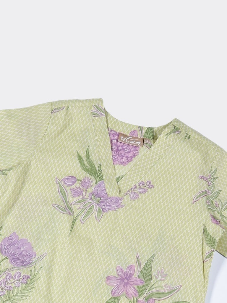 Utsa Lime Floral Printed Cotton Straight Kurta