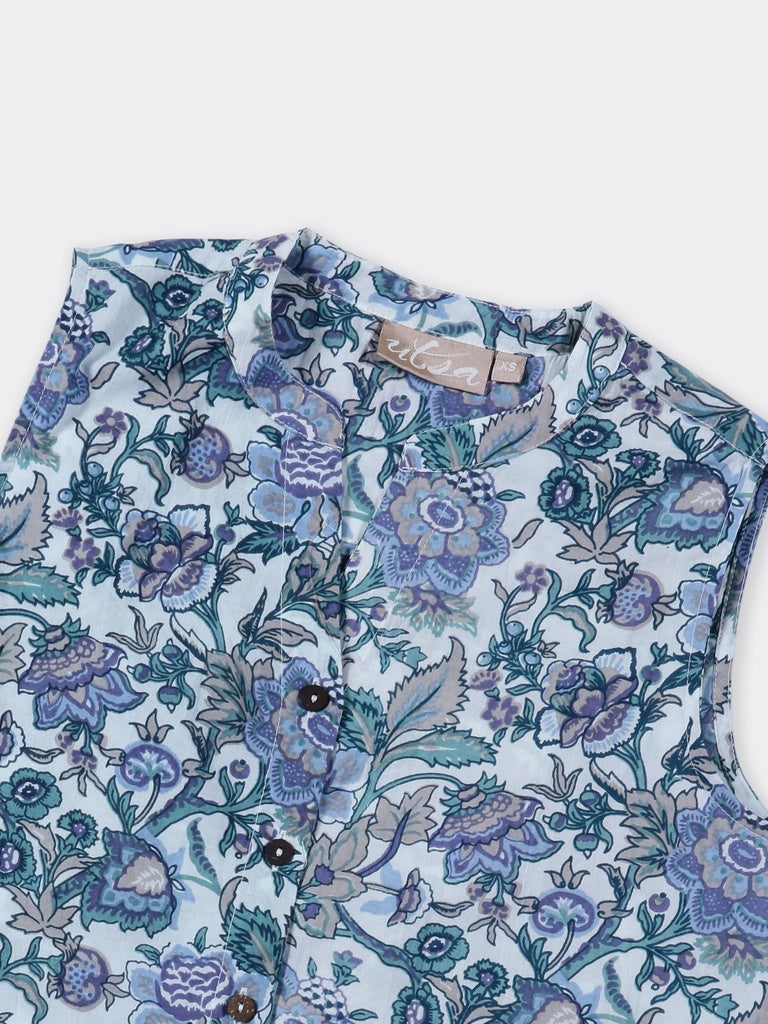 Utsa Blue Nature-Inspired Cotton Tunic