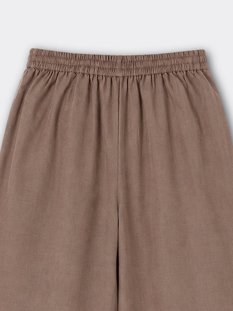 Utsa Brown Floral Embroidered Cotton Pants