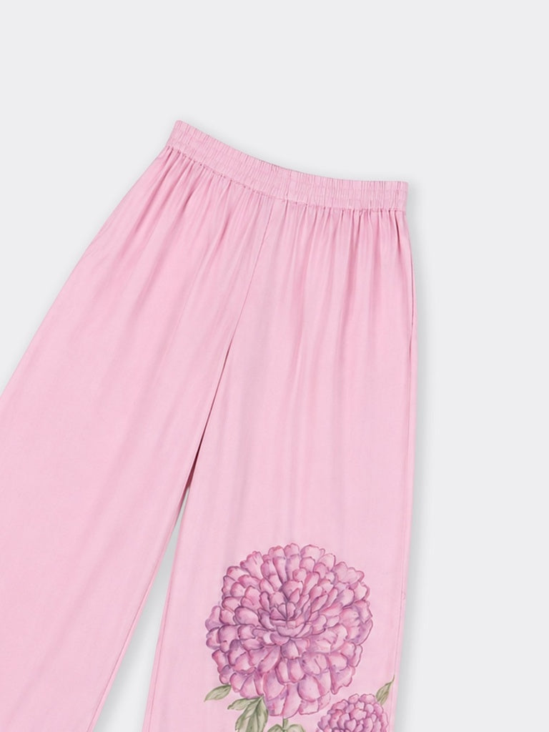 Utsa Pink Floral Design Pants