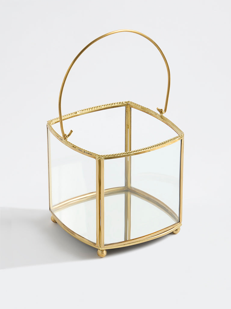 Westside Home Gold Metal Detailed Glass Lantern - Small