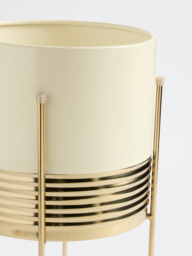 Westside Home Ivory Planter with Gold Metal Stand