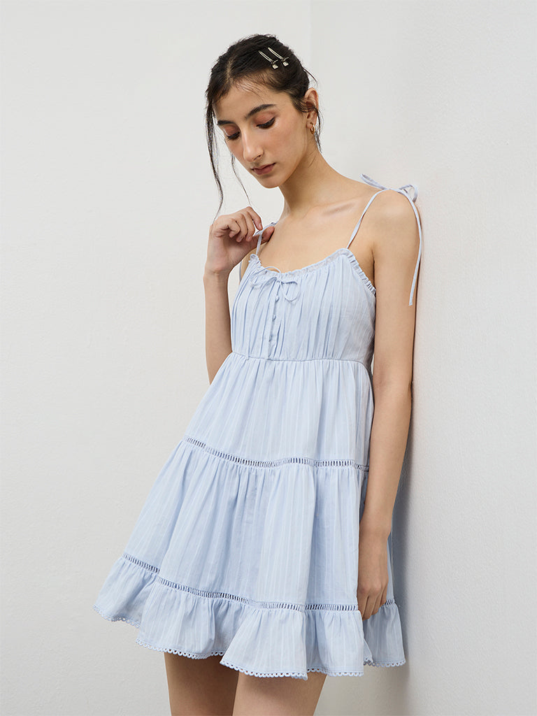 Buy Nuon Light Blue Cotton Tiered Dress from Westside