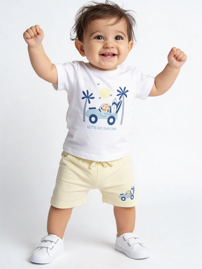 HOP Baby Girls Multicolor Printed Cotton T-Shirt and Shorts Set