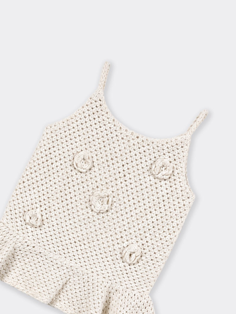 HOP Baby Girls White Crochet Peplum Top and Denim Shorts Set