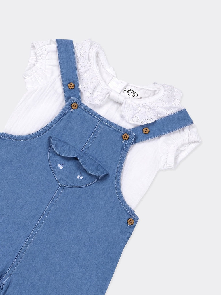 HOP Baby Girls Blue Soft Denim Dungaree Set