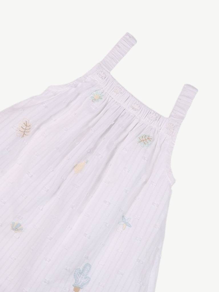 HOP Baby Girls White Embroidered Cotton Dress