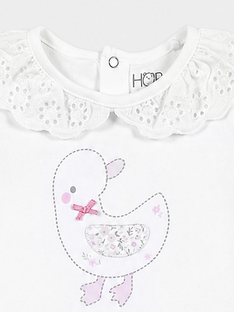 HOP Baby Girls Pink and White Cotton Top and Shorts Set